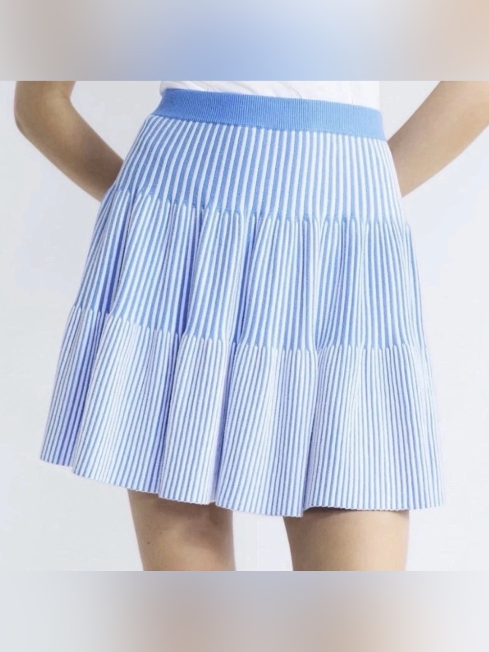 NWT Free Assembly Women Blue/White Ribbed Sweater Mini Skirt Size Medium